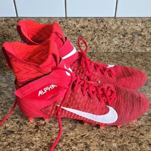 Nike Red and White Flyknit High-Top Sneakers